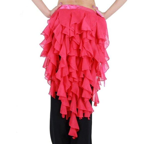Women's Belly Dance Hip Scarf Dark Pink Skirt Tassel Wave Design for Latin Dance - Picture 1 of 4